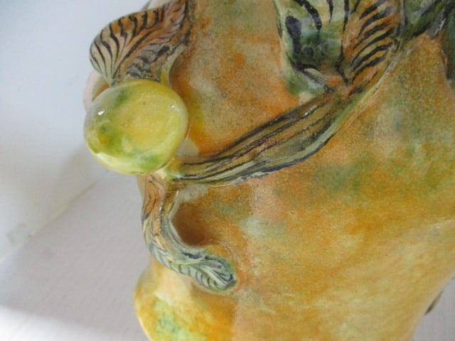 Majolica Style Pottery Vase with Applied Lemons - 4