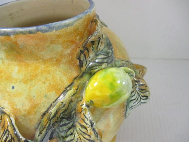 Majolica Style Pottery Vase with Applied Lemons - 5