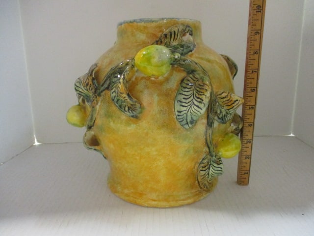 Majolica Style Pottery Vase with Applied Lemons - 7