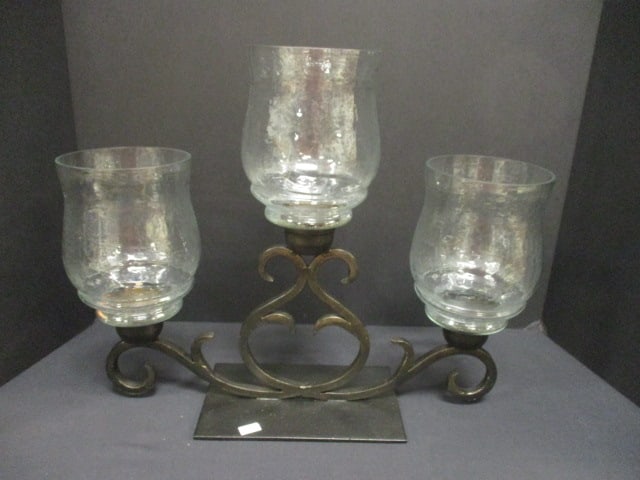 Bronzed Metal 3 Arm Pillar Candle Centerpiece (1 of 4)