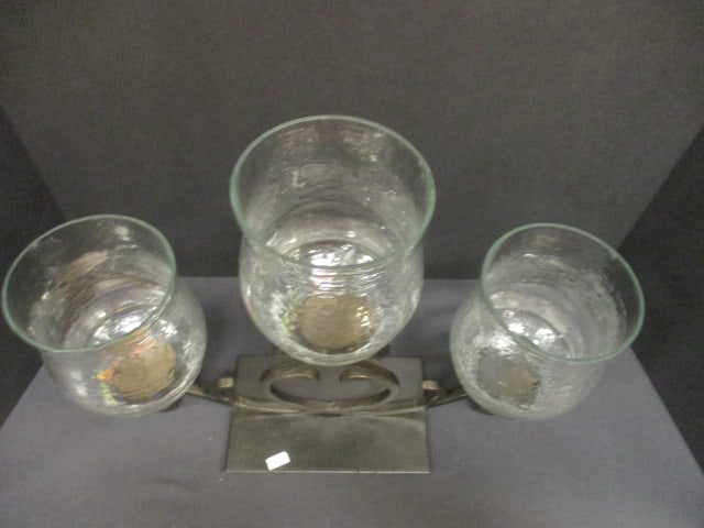 Bronzed Metal 3 Arm Pillar Candle Centerpiece - 3