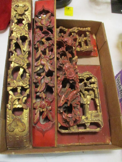Carved Handpainted Chinese Architectural Panels: .