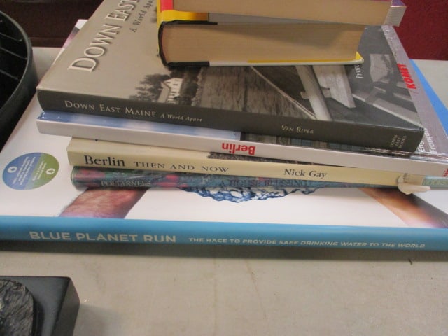 Woven Planter and Compote, Travel and Cookbooks, Metal Stand, Hole Punch and Tree Stand - 7