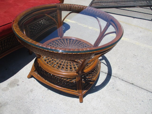 Ratan Love Seat and Coffee Table with Woven Sunburst Design - 2
