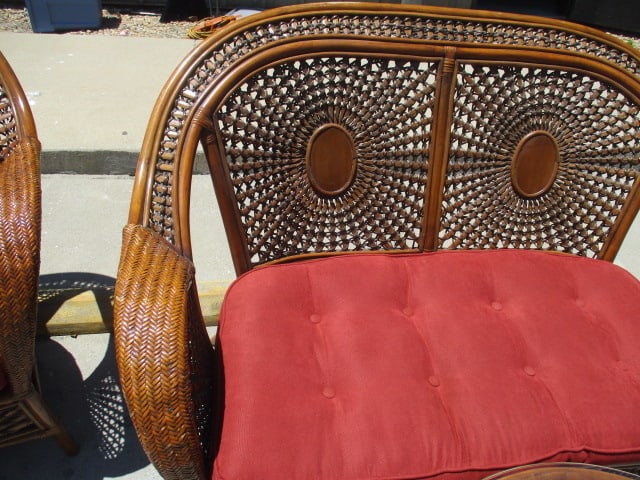 Ratan Love Seat and Coffee Table with Woven Sunburst Design - 3