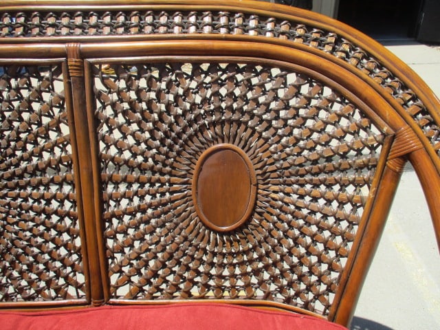 Ratan Love Seat and Coffee Table with Woven Sunburst Design - 5