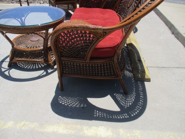 Ratan Love Seat and Coffee Table with Woven Sunburst Design - 7