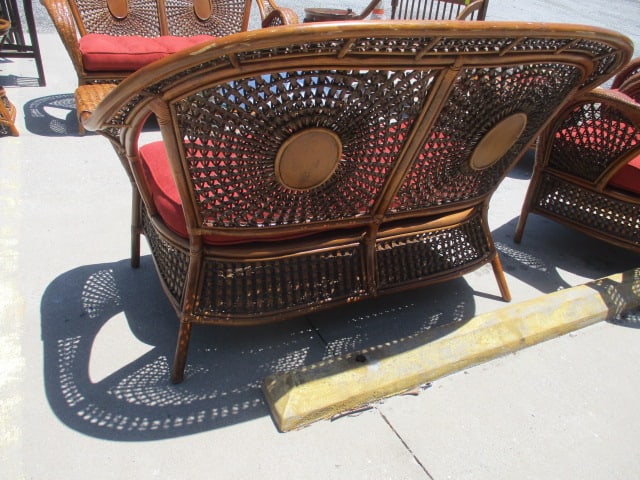 Ratan Love Seat and Coffee Table with Woven Sunburst Design - 8