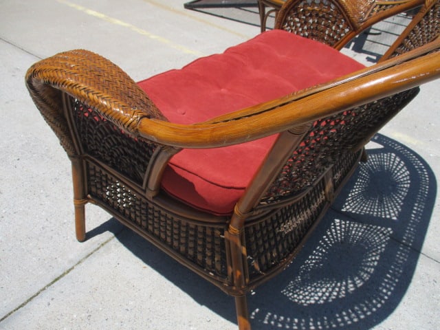 Ratan Love Seat and Side Table with Woven Sunburst Design - 10