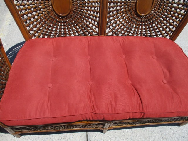 Ratan Love Seat and Side Table with Woven Sunburst Design - 3