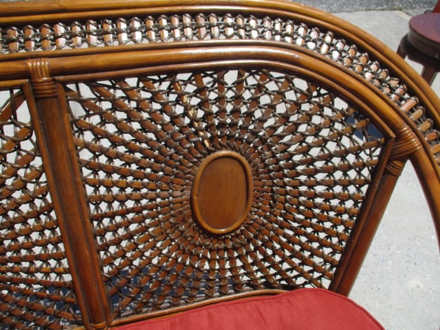 Ratan Love Seat and Side Table with Woven Sunburst Design - 5