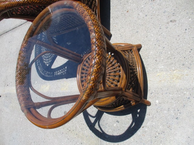 Ratan Love Seat and Side Table with Woven Sunburst Design - 6