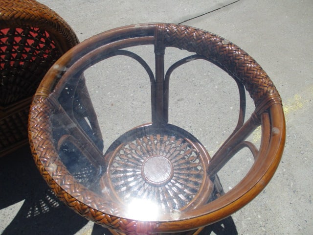 Ratan Love Seat and Side Table with Woven Sunburst Design - 7