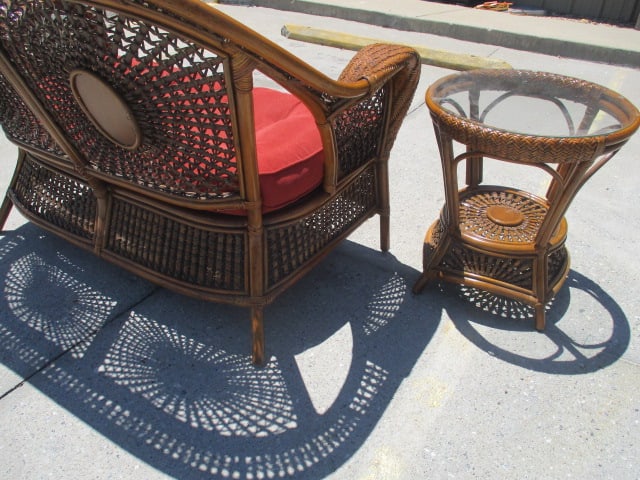 Ratan Love Seat and Side Table with Woven Sunburst Design - 8