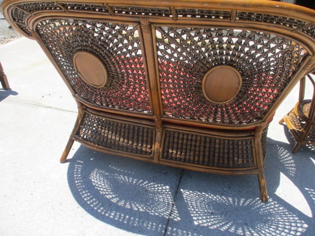 Ratan Love Seat and Side Table with Woven Sunburst Design - 9
