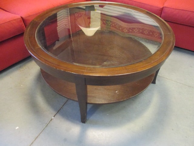 Glass Top Round Tiered Coffee Table: 42"dia x 19"h, Local Pickup Only