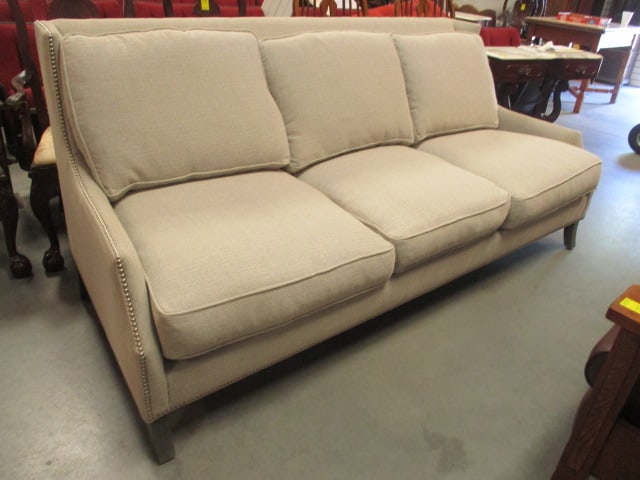 Robin Bruce Grey Upholster Sofa with Nail Head Accents: 84" long, few picks, Local Pickup Only