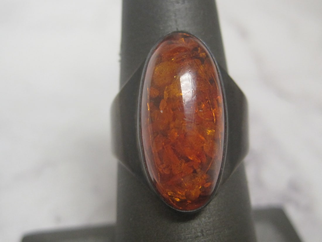Scandinavian Silver Amber Ring: Weighs 4.4 grams, Size 7 1/2, Marked 830