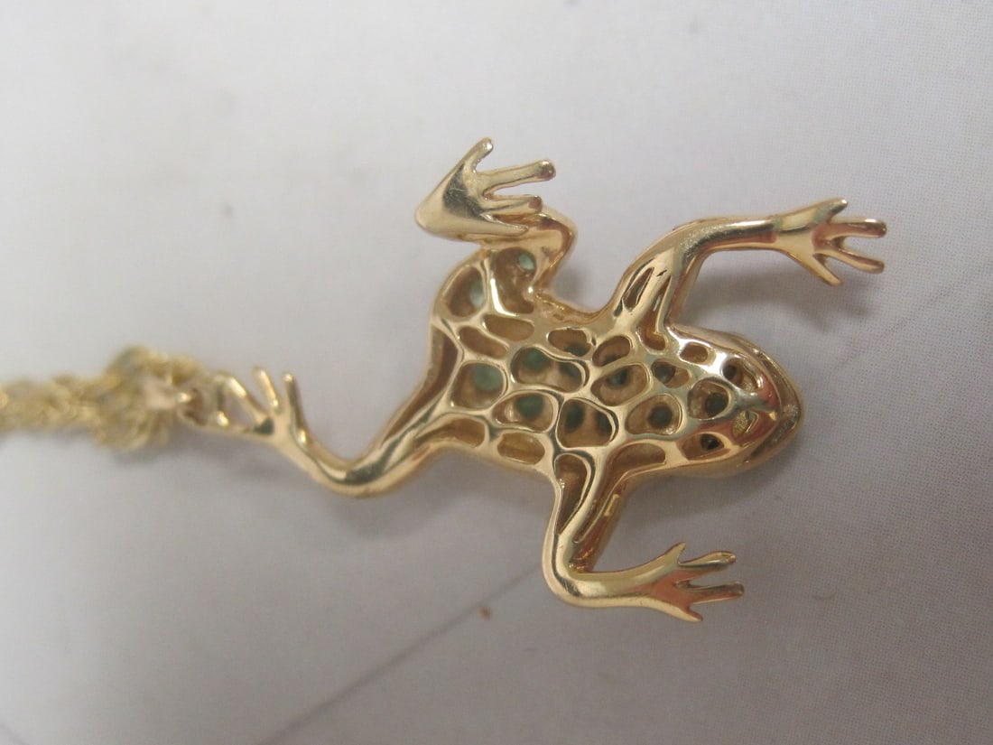 14k Gold Frog Pendant on 24" 14k Gold Rope Chain - 5