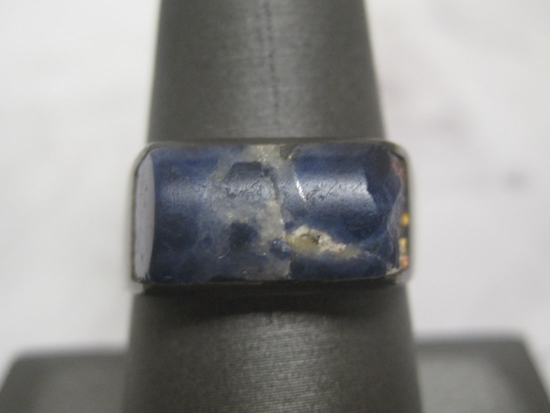 Mexican Silver Ring with Blue Stone: Weighs 5.7 grams, Size 8 1/2, Signed