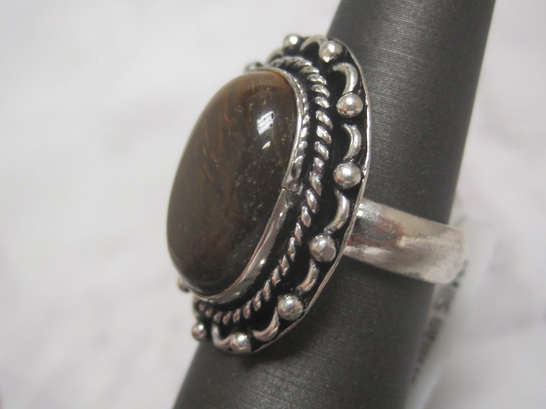 Metal German Silver Tiger Eye Ring - 2