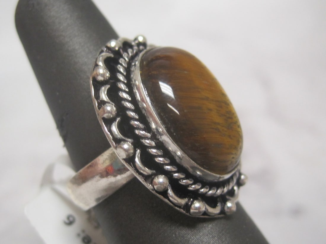 Metal German Silver Tiger Eye Ring - 3
