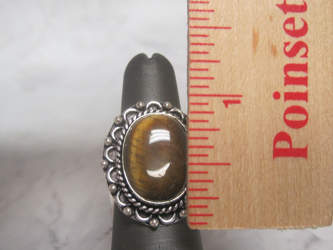 Metal German Silver Tiger Eye Ring - 4