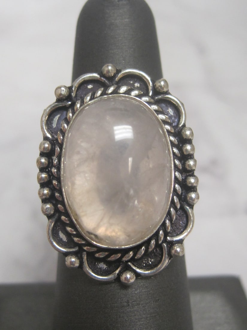 Metal German Silver Rose Quartz Ring: Size 6