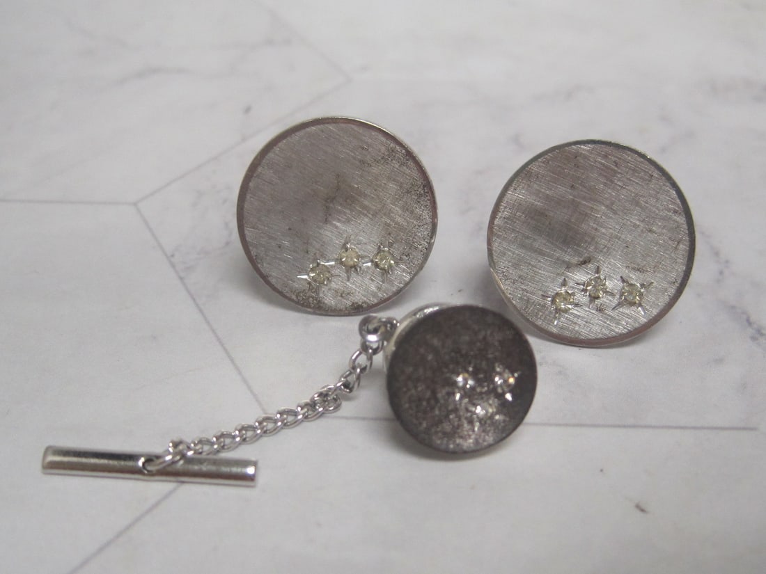 Sterling Silver Cuff Links & Tie Tack: Weighs 11.8 grams without back