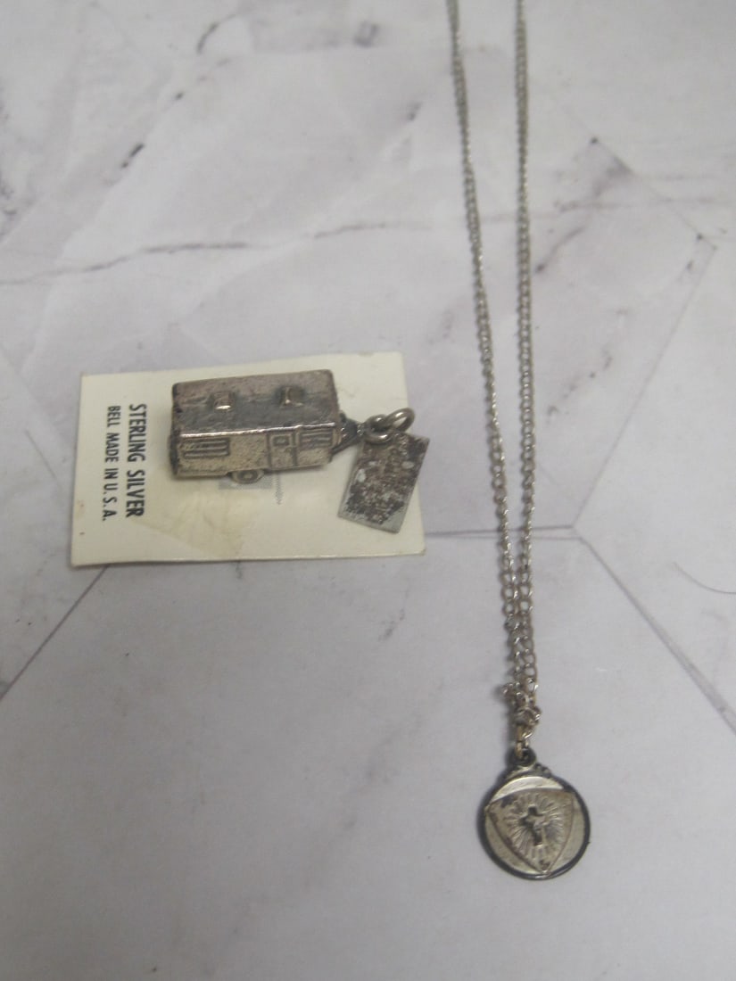 Sterling Silver Methodist Necklace & Sterling Silver Camper Charm: .