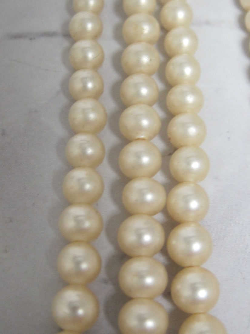 Antique Triple Strand Pearl Necklace with 10k Gold Clasp - 2