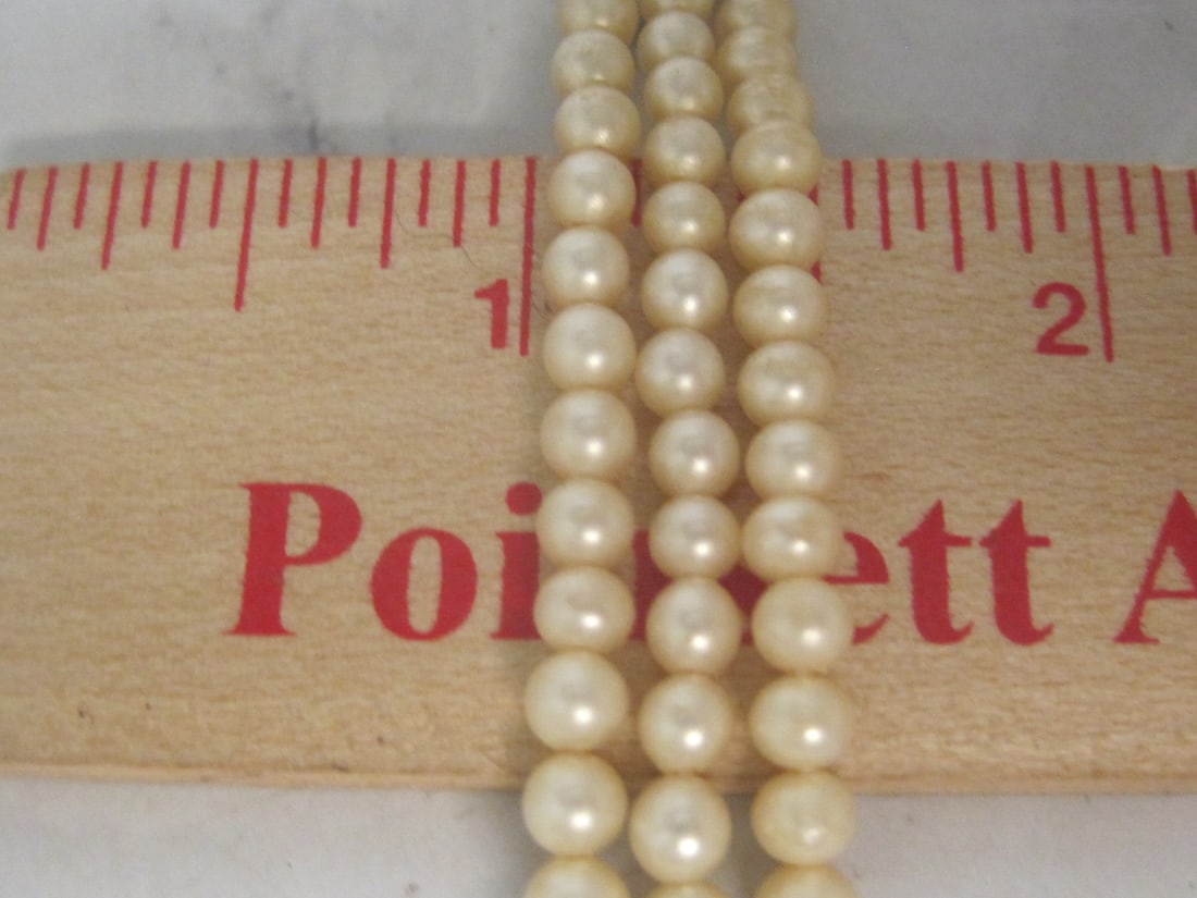 Antique Triple Strand Pearl Necklace with 10k Gold Clasp - 4