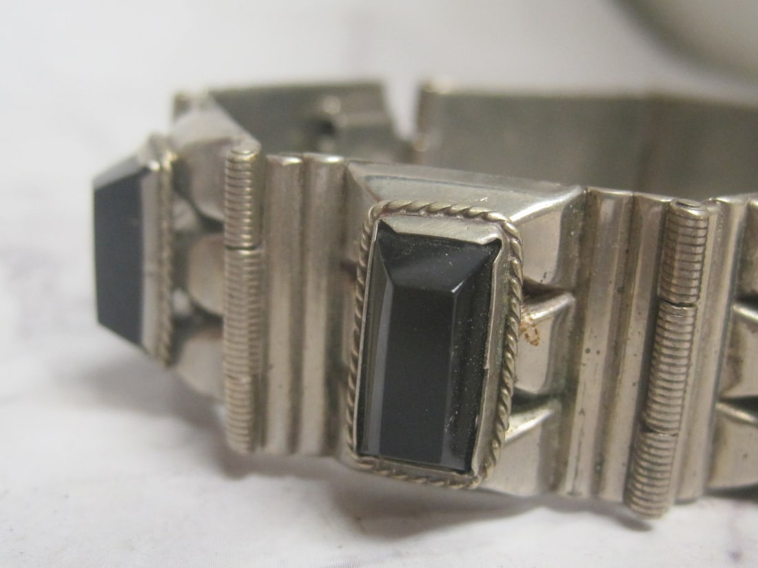 7" Mexican Silver Onyx Link Bracelet - 2