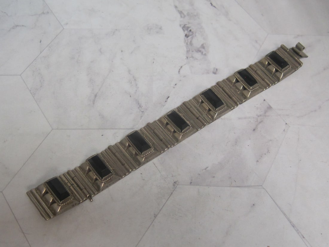 7" Mexican Silver Onyx Link Bracelet - 3