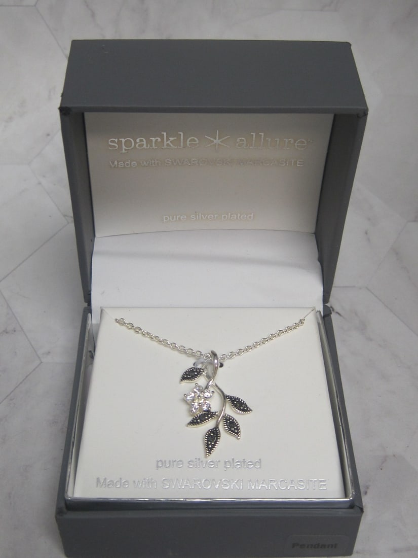 Sparkle Allure Silverplated Necklace with Swarvoski Marcasite: In box