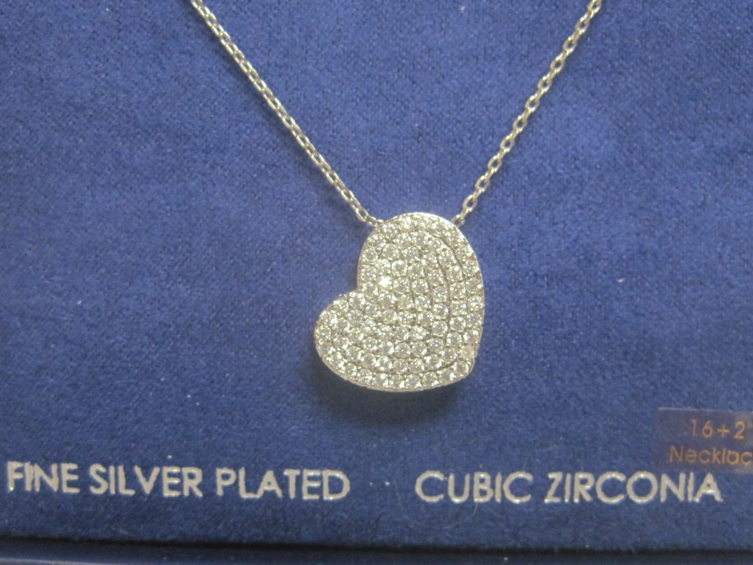 16" New Quinn Rose Silverplated CZ Heart Necklace & Earring Set - 3