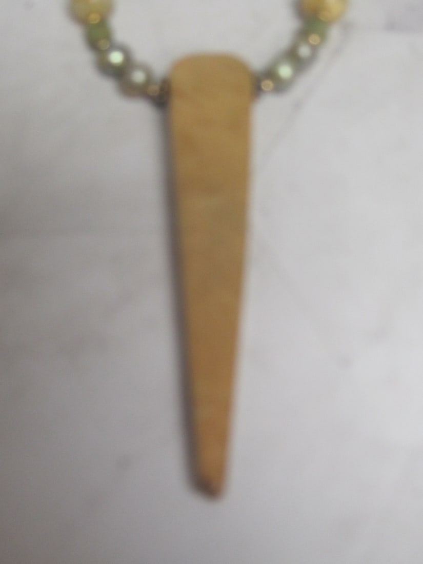 Vintage Beaded Necklace with Triangular Stone Pendant & Gold-Filled Clasp - 2