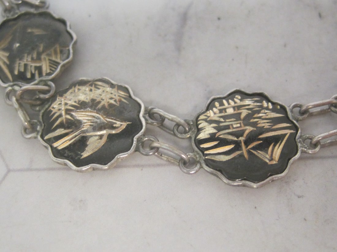 8" Antique Japanese Silver Damascene Komai Bracelet - 2