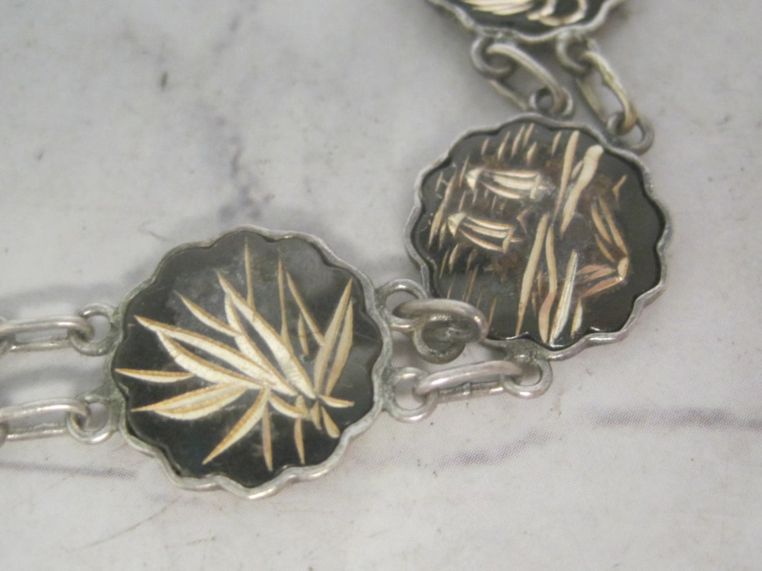 8" Antique Japanese Silver Damascene Komai Bracelet - 3
