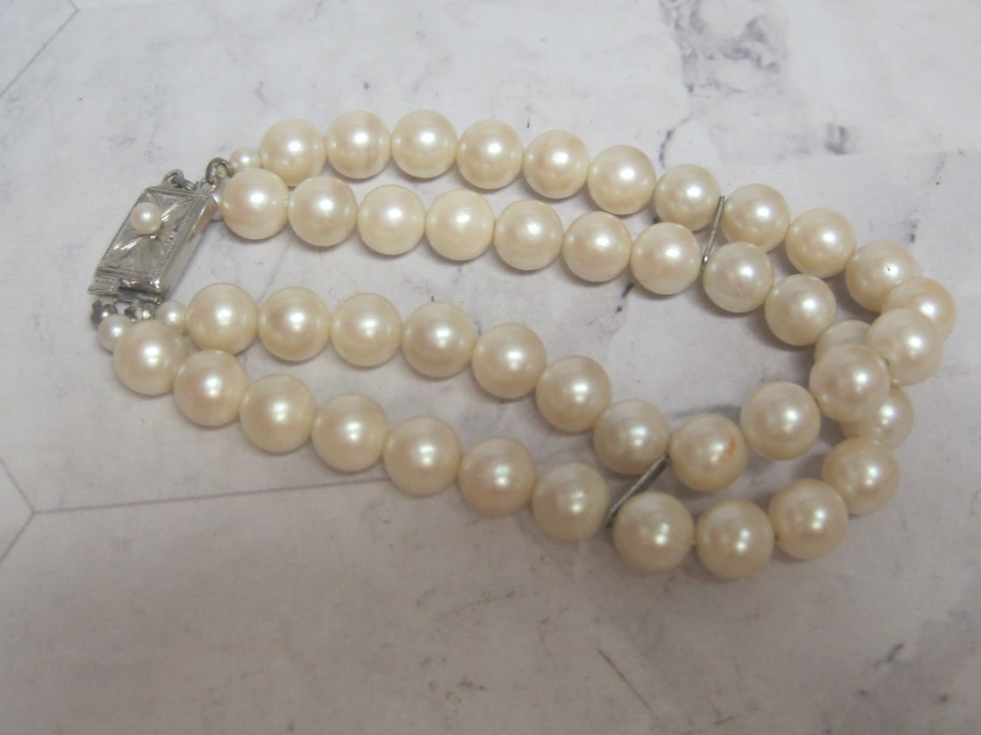 8" Double Strand Pearl Bracelet with Silver Clasp: .