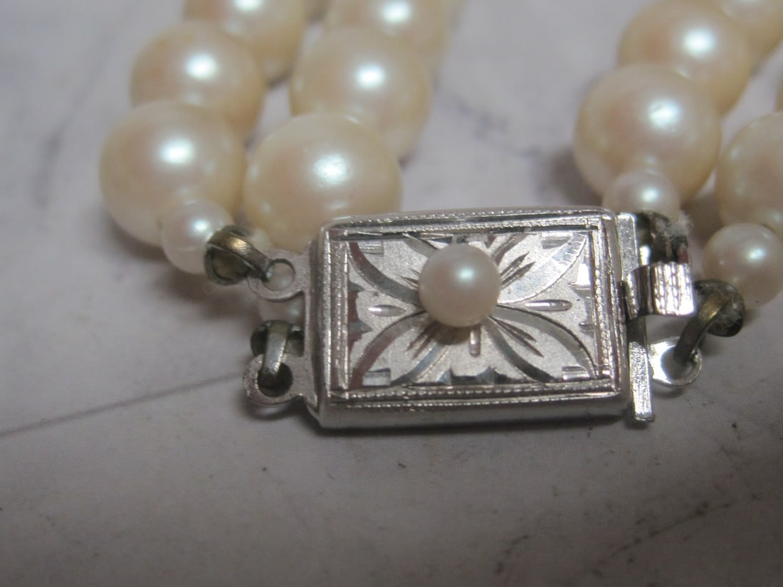 8" Double Strand Pearl Bracelet with Silver Clasp - 3