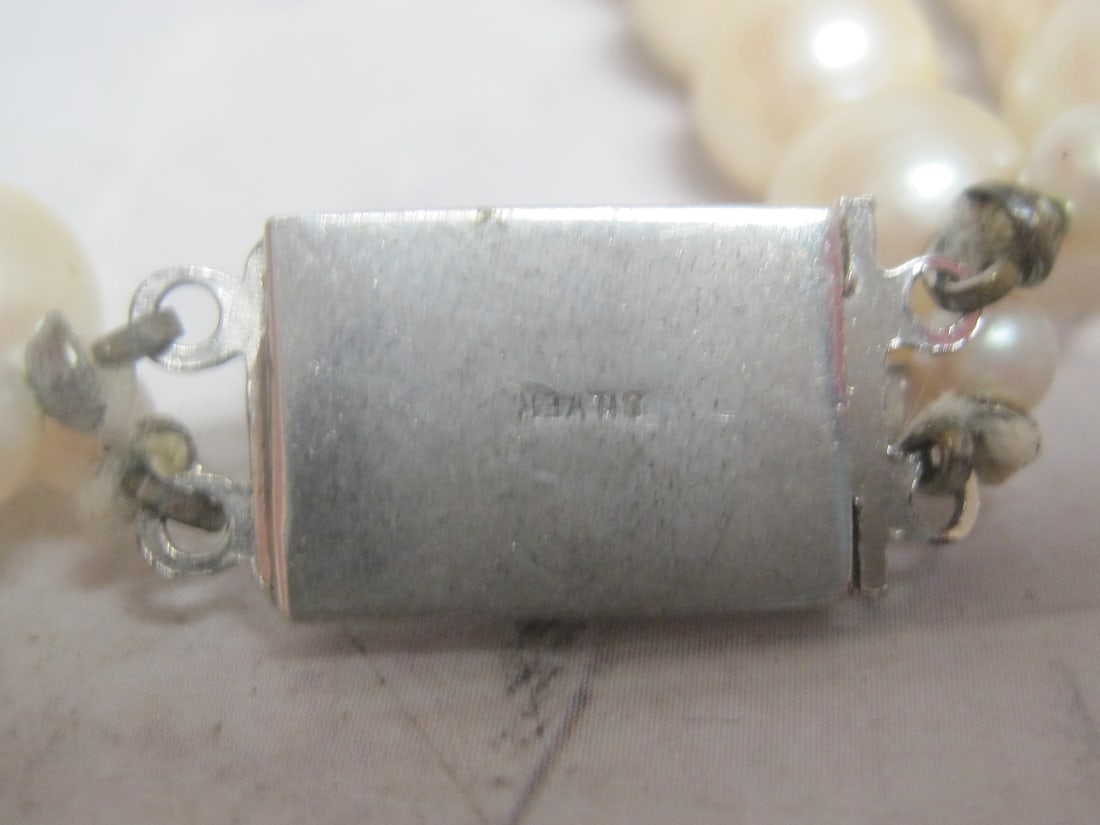 8" Double Strand Pearl Bracelet with Silver Clasp - 4