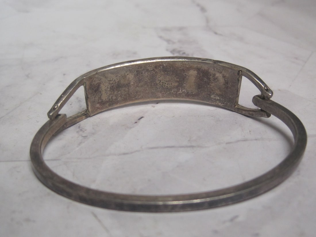 Mexican Silver Bracelet with Inlaid Turquoise & Mother of Pearl - 4