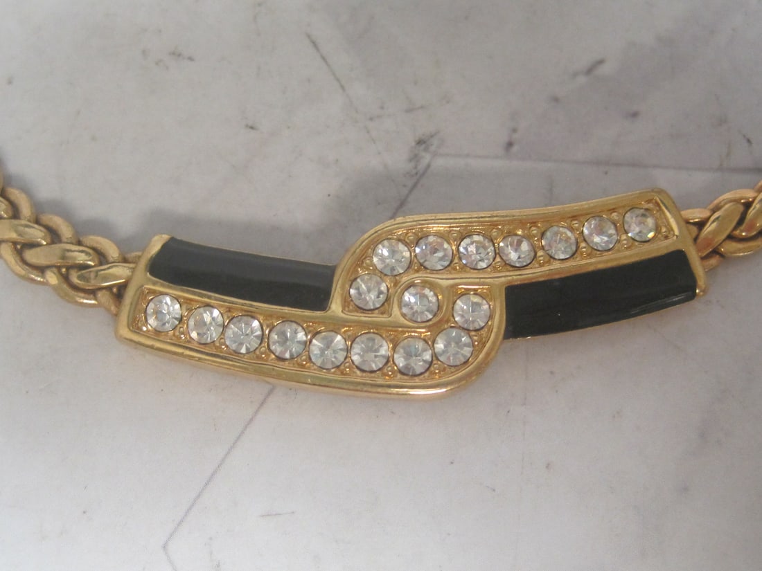 16" Swarovski Crystal Gold-Plated & Black Enamel Necklace - 2