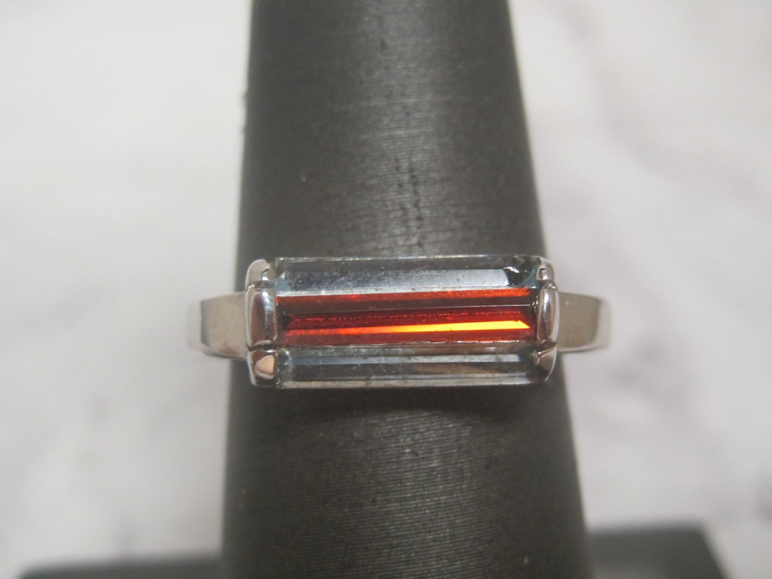 Sterling Silver Ring with Red & CZ Stones: Weighs 4 grams, Size 7