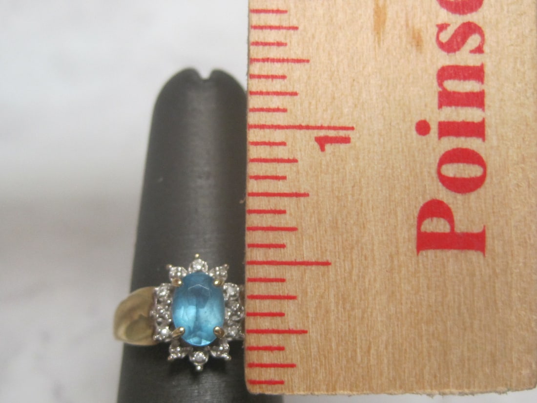 10k Gold Blue Topaz & Diamond Ring - 4