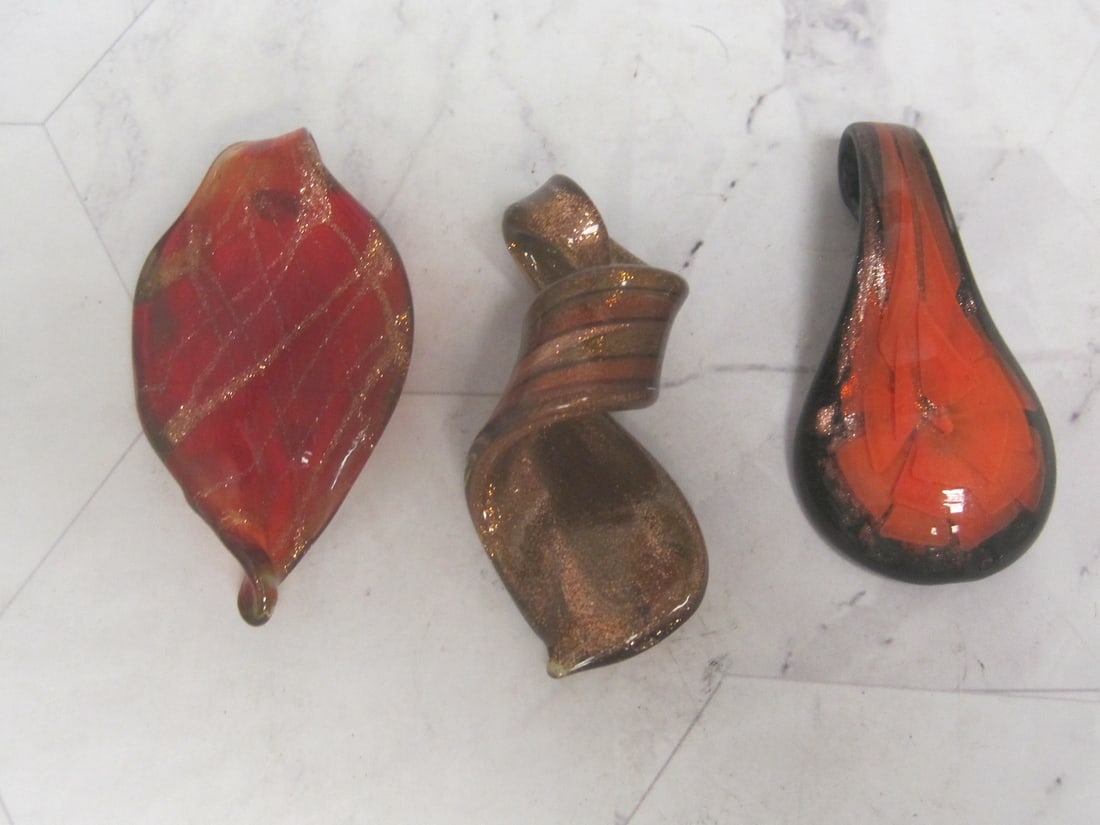 Lot of 3 Art Glass Murano Style Pendant: .