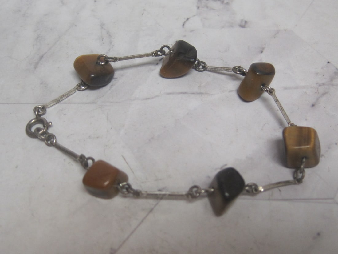 8" 800 Silver Agate Gemstone Links Bracelet: .