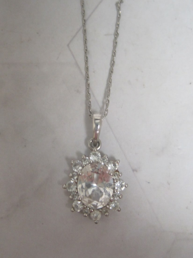 Sterling Silver CZ Pendant on 22" Sterling Silver Chain: Weighs 2.8 grams