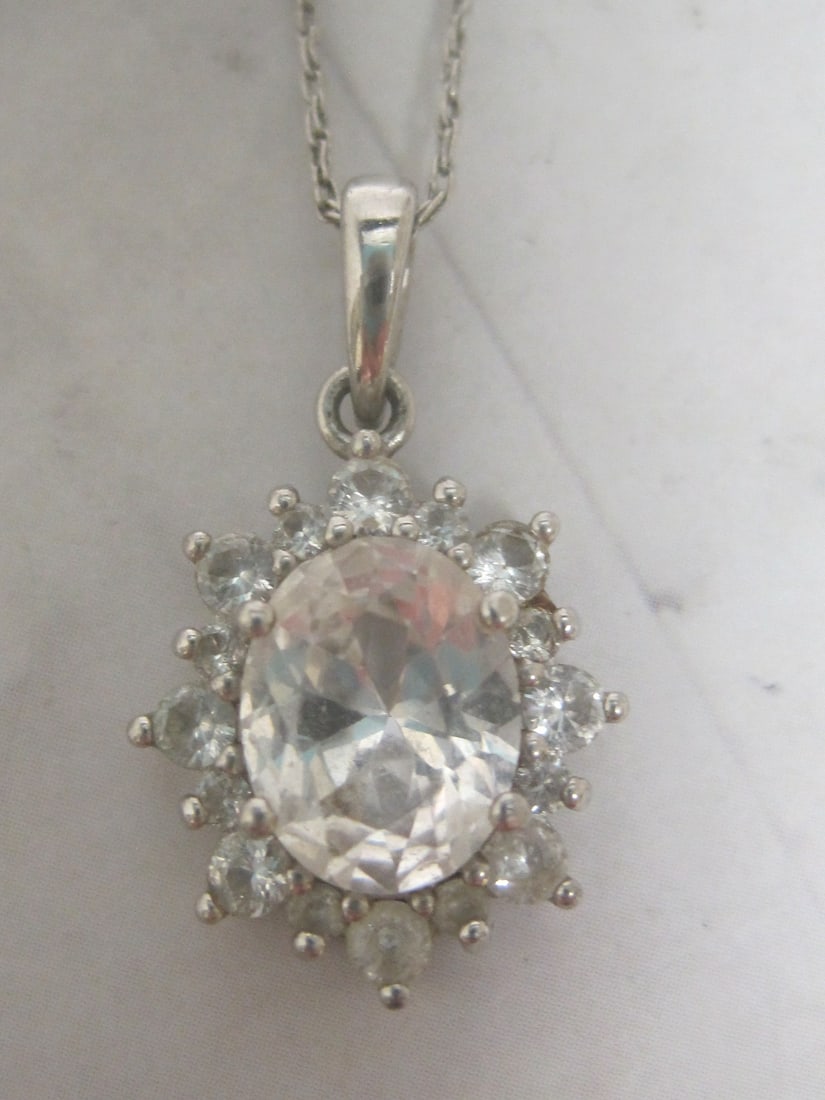 Sterling Silver CZ Pendant on 22" Sterling Silver Chain - 2